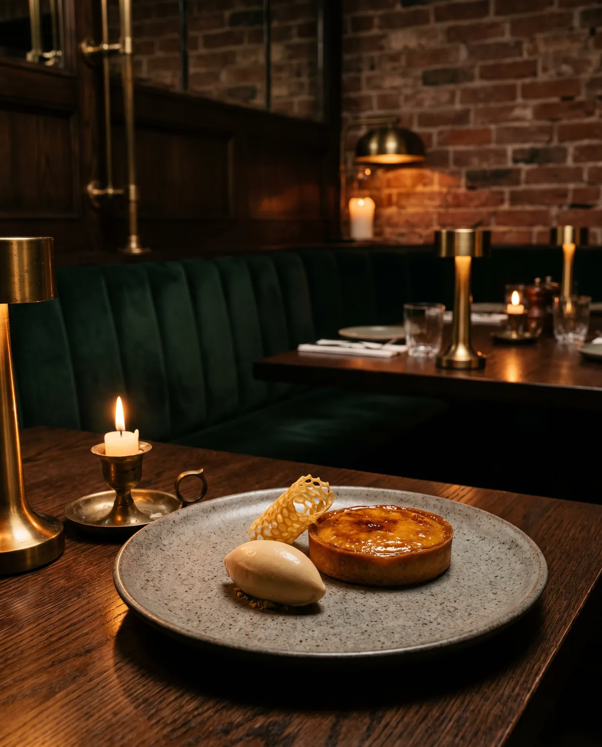 Burnt honey tart with brown butter ice cream